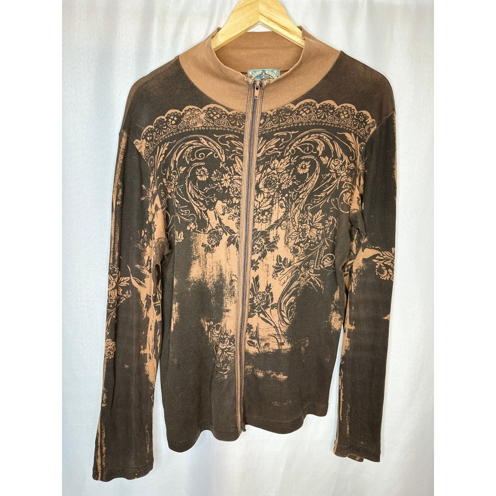 Vintage Vanilla Sugar Mock Neck Filigree Full Zip, LARGE Y2K Grunge Whimsigoth